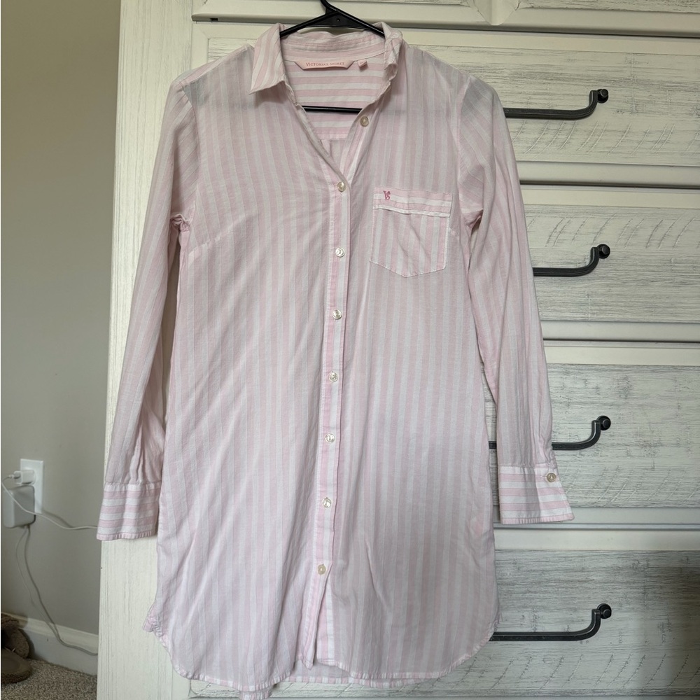 Victoria's Secret Light Pink & White Striped Sleep Shirt